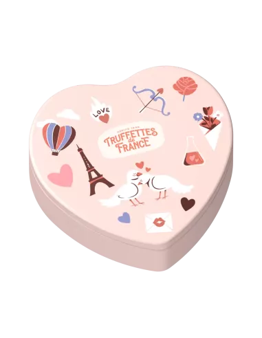 Boîte fer Cœur assortiment truffes nature et...